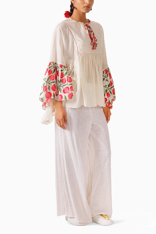Cream Mul-Mul Pomegranate Top