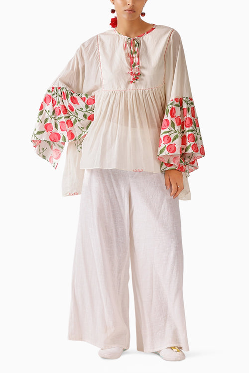 Cream Mul-Mul Pomegranate Top