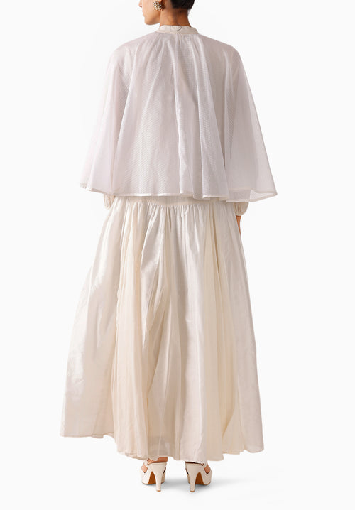 Cream Godet Cape Dress