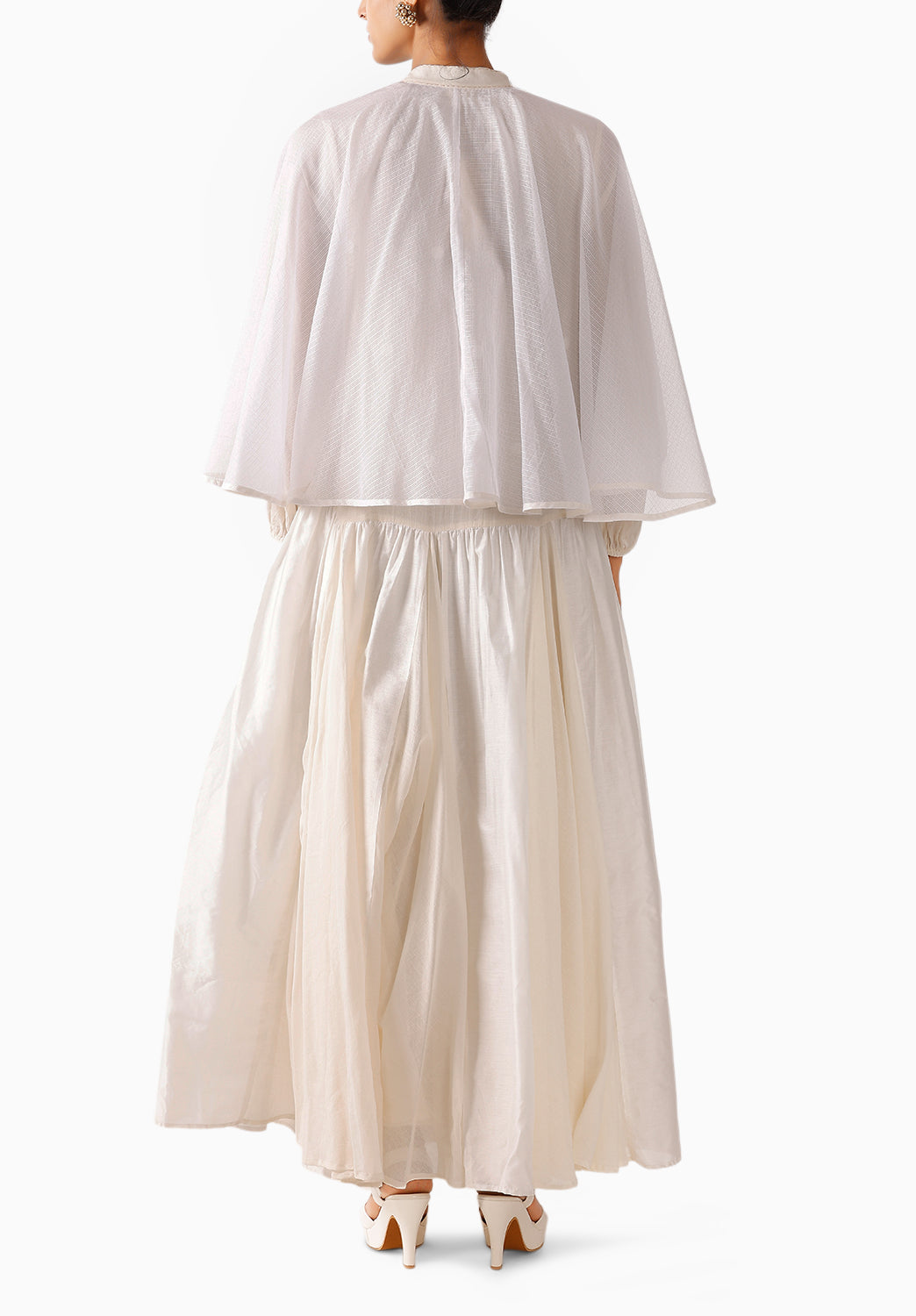 Cream Godet Cape Dress