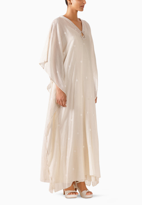 Cream Jamdani Pearl Embroidered Kaftan