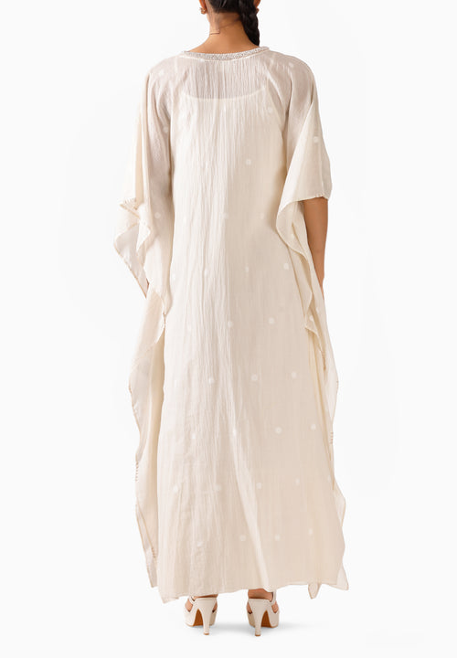 Cream Jamdani Pearl Embroidered Kaftan