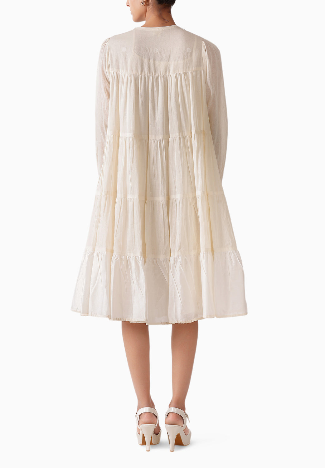 Cream Jamdani Midi Tier Dress