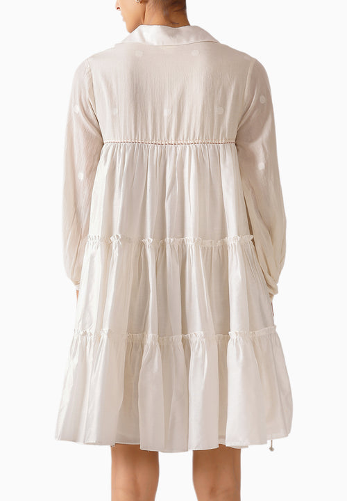 Cream Balloon Sleeves Jaamdani Dress
