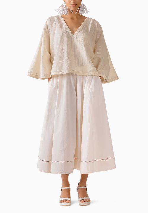Cream Seersucker Kaftan Skirt Set