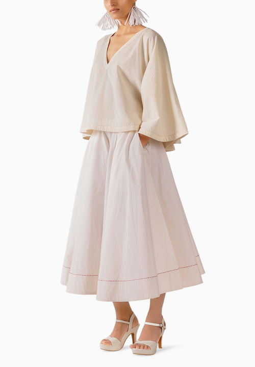 Cream Seersucker Kaftan Skirt Set
