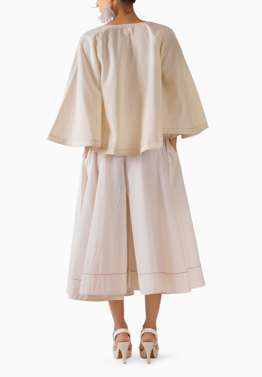 Cream Seersucker Kaftan Skirt Set