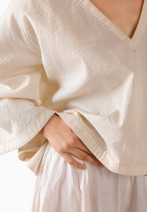 Cream Seersucker Kaftan Skirt Set