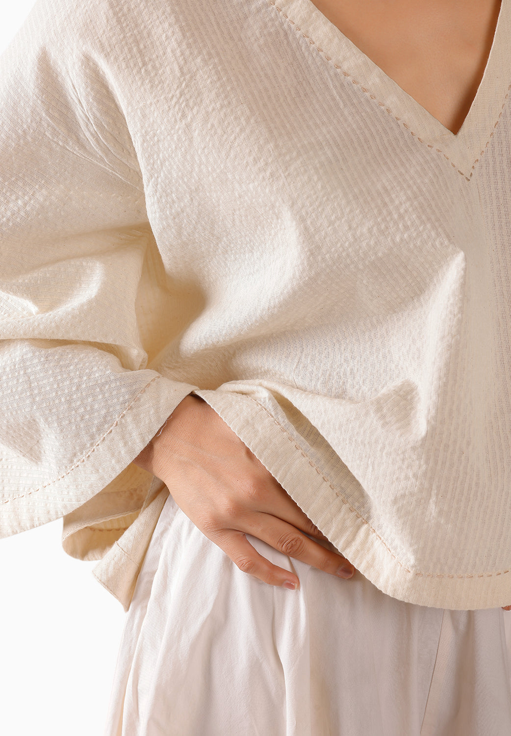 Cream Seersucker Kaftan Skirt Set
