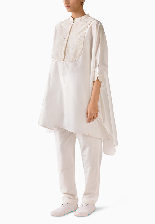 Cream Jamdani Polka Kaftan Top With Pants
