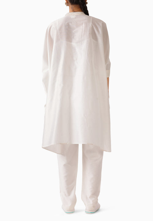 Cream Jamdani Polka Kaftan Top With Pants