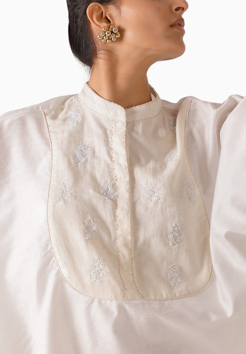 Cream Jamdani Polka Kaftan Top With Pants