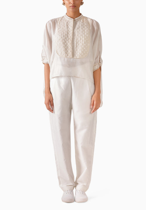 Off-White Chanderi Polka Dot Kaftan Set