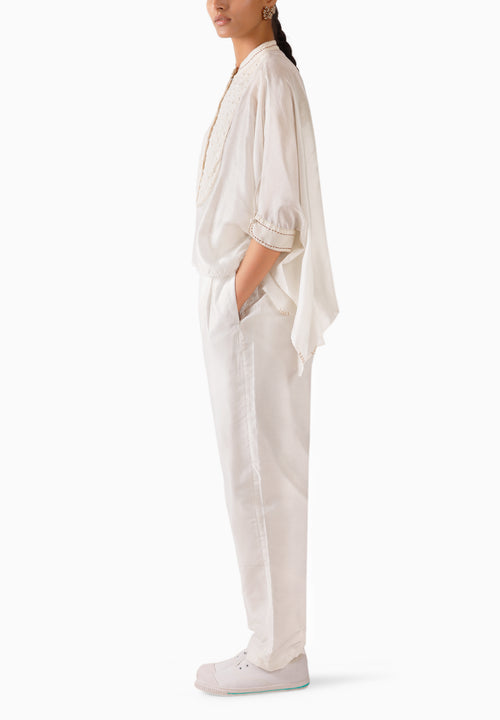 Off-White Chanderi Polka Dot Kaftan Set