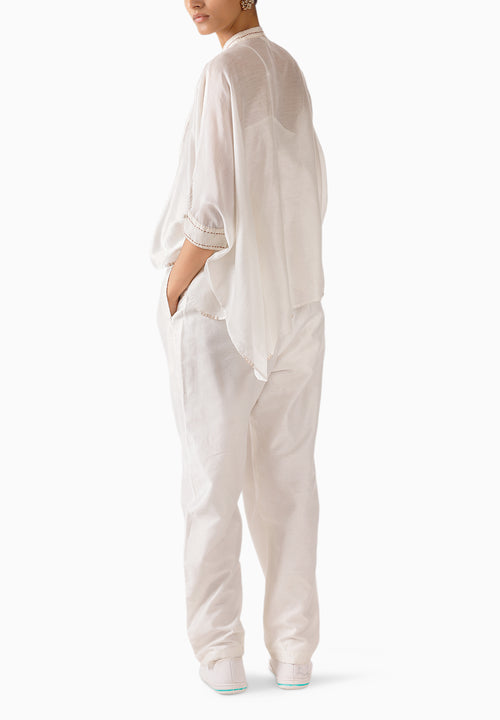 Off-White Chanderi Polka Dot Kaftan Set