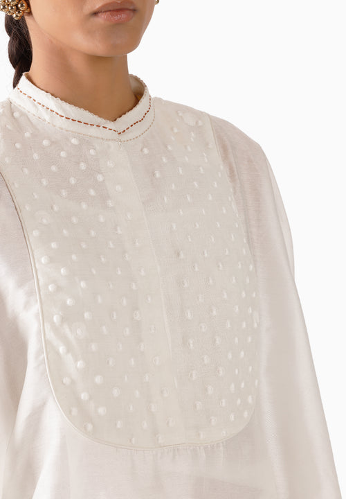 Off-White Chanderi Polka Dot Kaftan Set