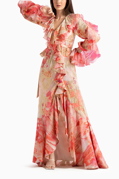 Coral Brasso Organza Dress