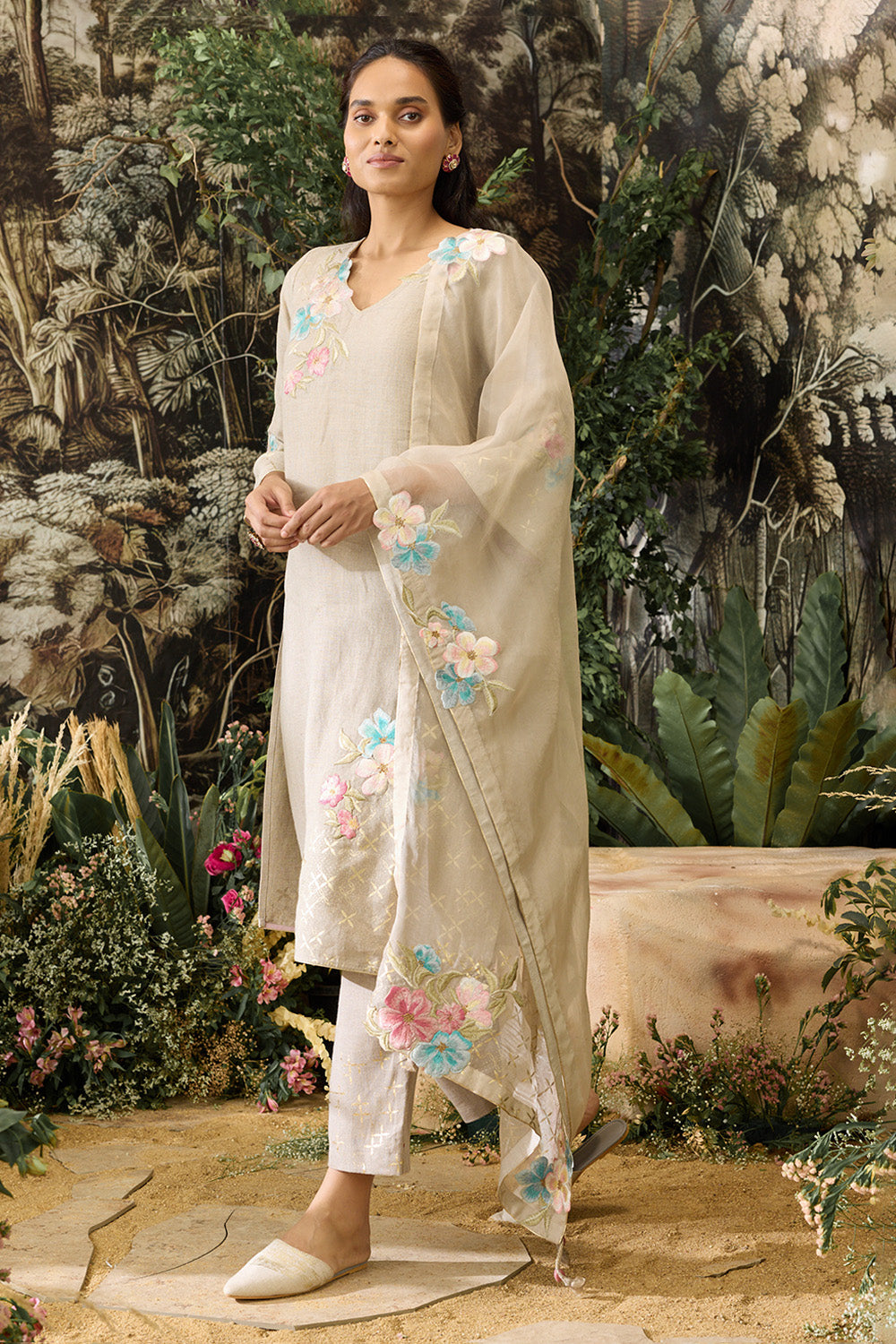 Corsage Natural Kurta Pant and Dupatta Set