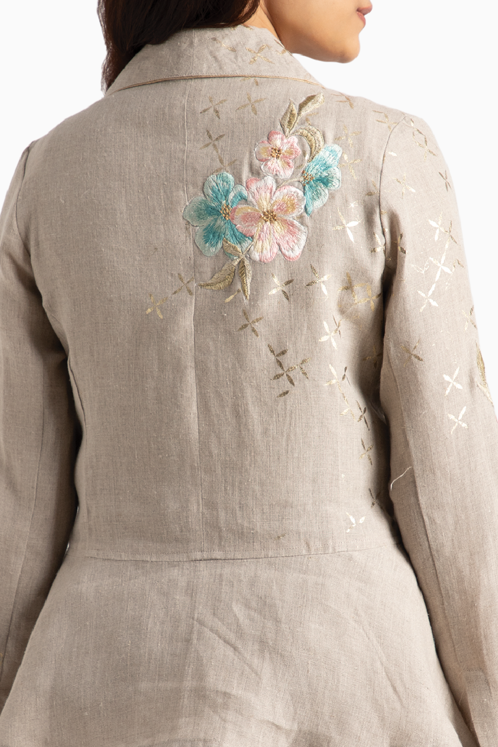 Corsage Peplum Natural Jacket and Pant Set