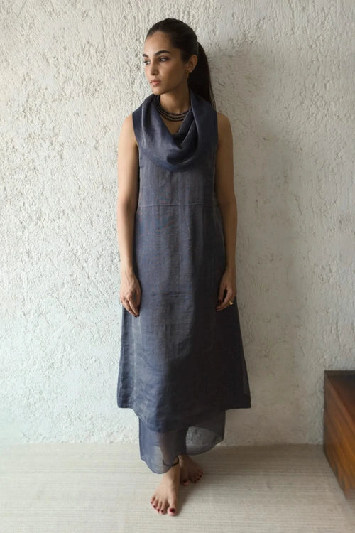 Blue Steel Cowl Shift Dress