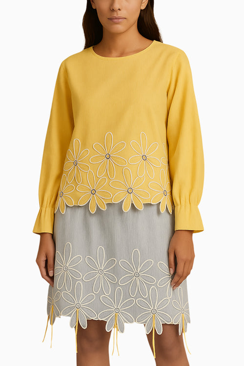 Banana Cotton Peplum Top with Embroidered Skirt