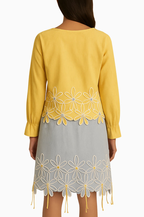 Banana Cotton Peplum Top with Embroidered Skirt