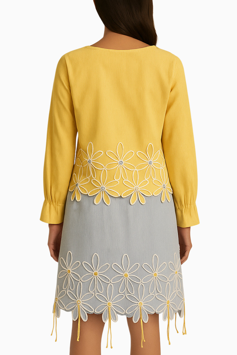 Banana Cotton Peplum Top with Embroidered Skirt