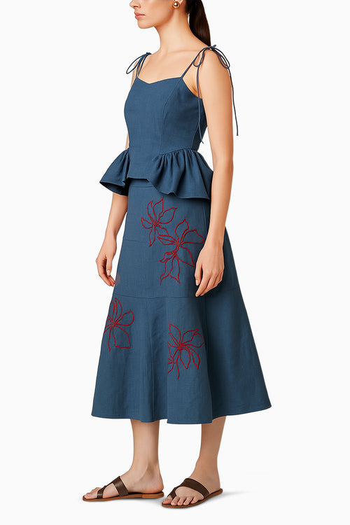Banana Cotton Peplum Top with Embroidered Skirt