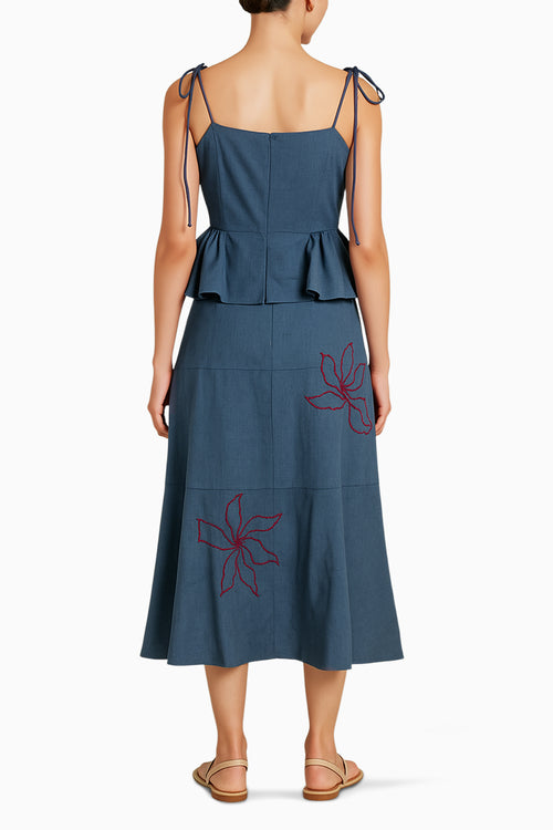 Banana Cotton Peplum Top with Embroidered Skirt