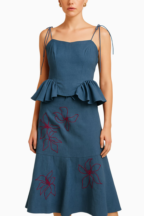 Banana Cotton Peplum Top with Embroidered Skirt