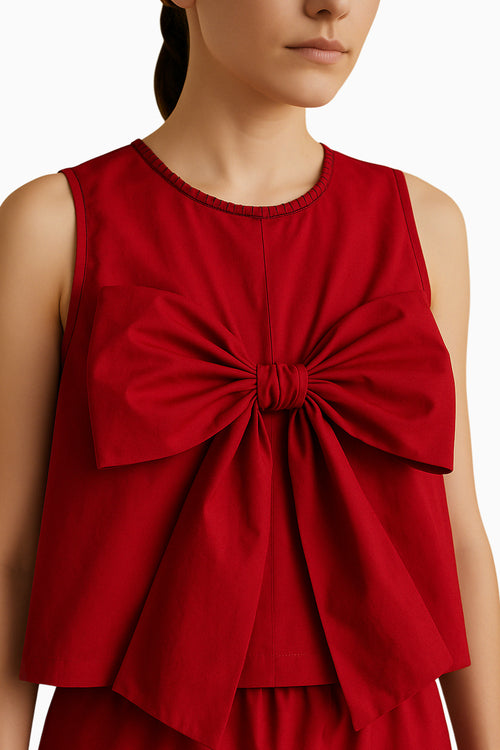 Crimson Tied Bow Knot Top