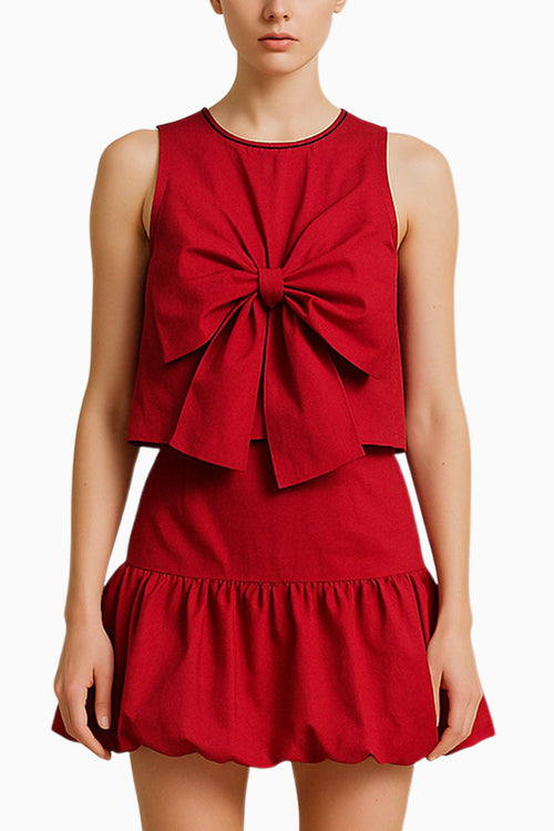 Crimson Tied Bow Knot Top