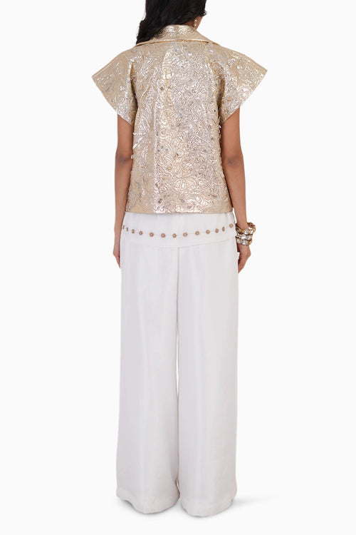 Moon Bloom Jacket With Ivory Top And Silk Wave Pants Set