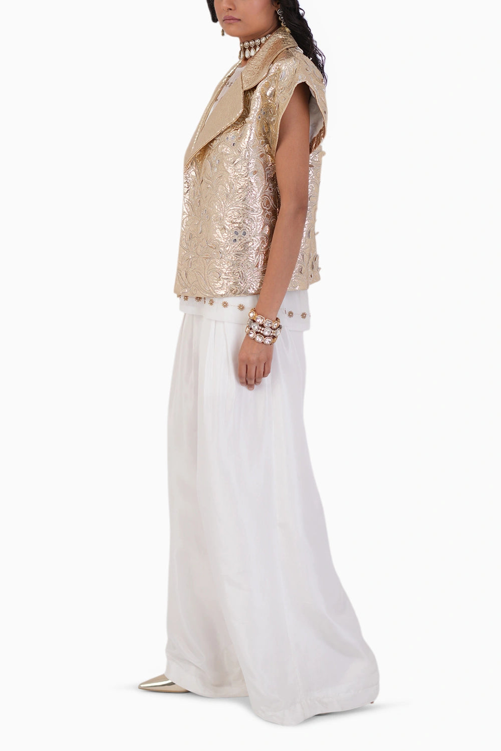 Moon Bloom Jacket With Ivory Top And Silk Wave Pants Set