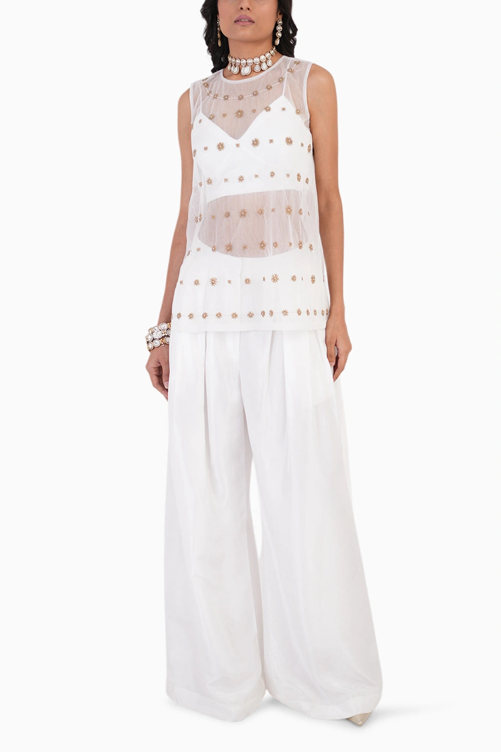 Moon Bloom Jacket With Ivory Top And Silk Wave Pants Set