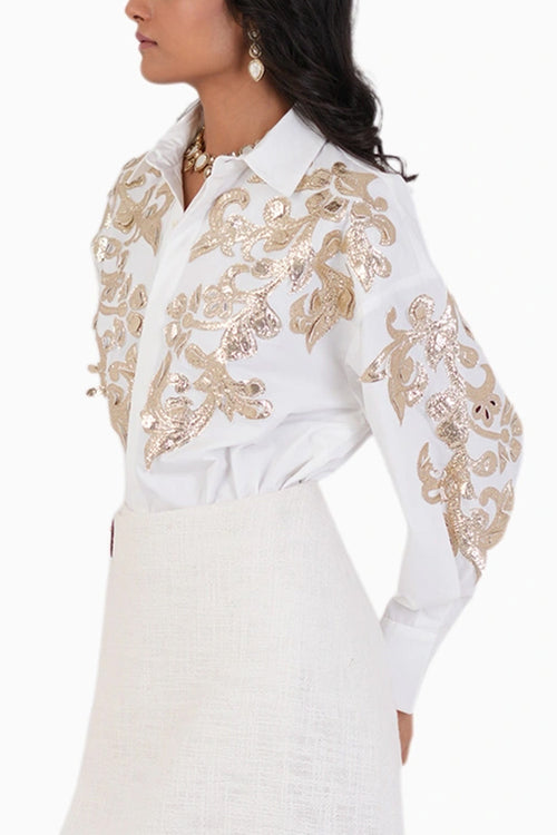 Feathered Gold Embroidered Shirt