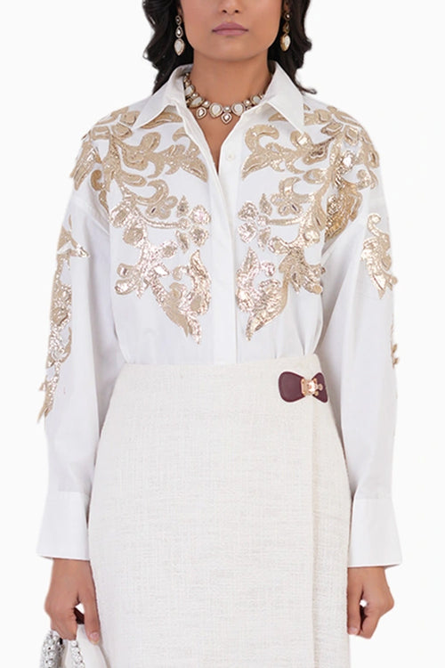 Feathered Gold Embroidered Shirt