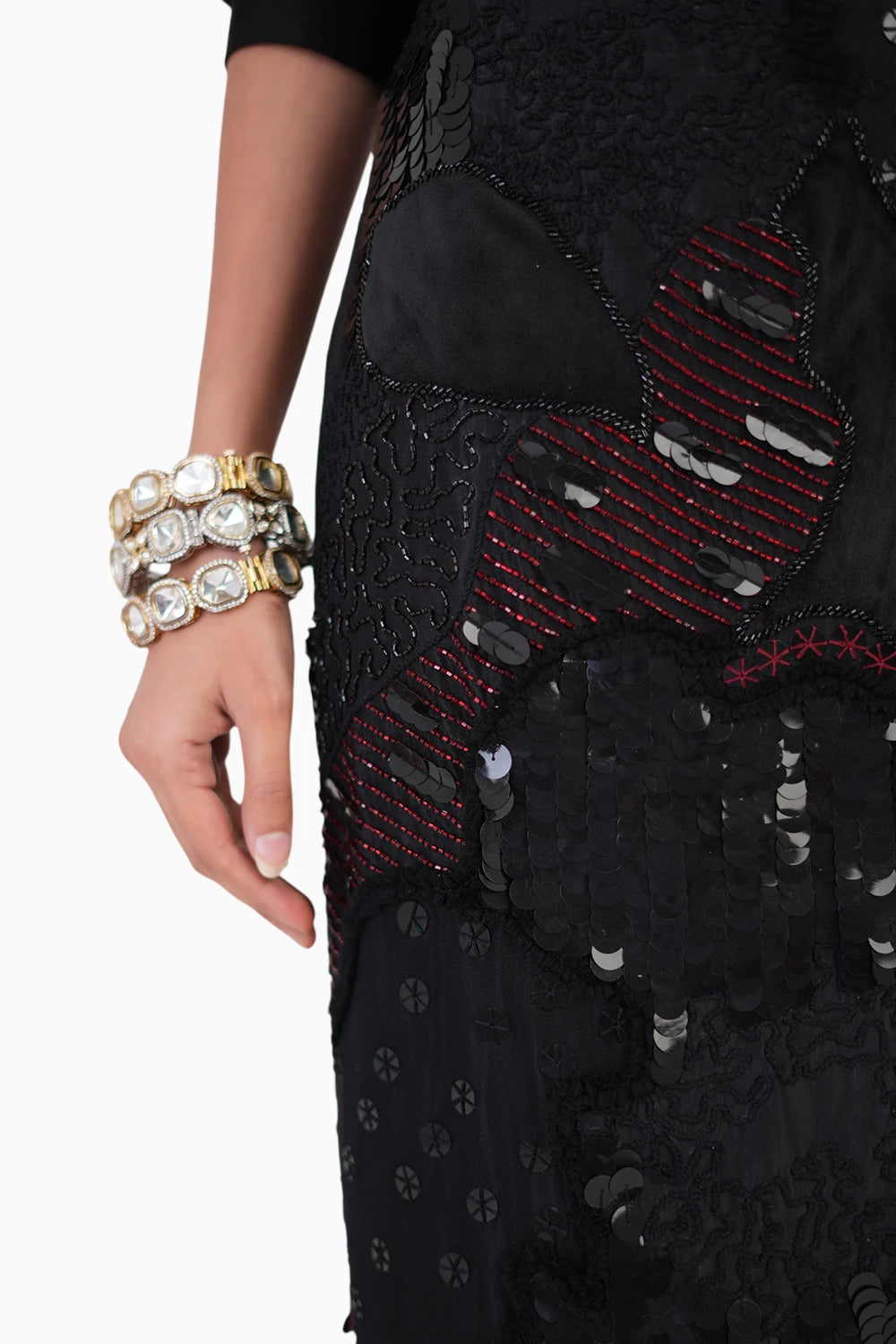 Black Everyday Essentail Shirt And Embroidered Skirt Set