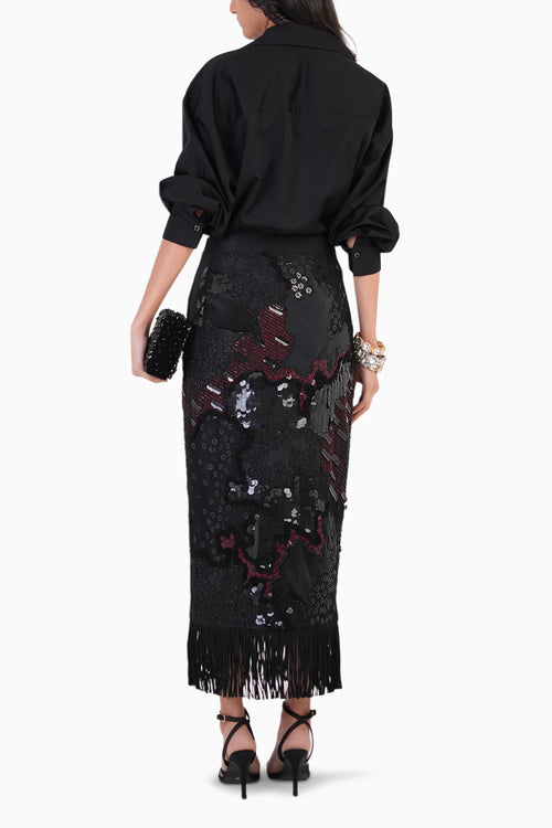 Black Everyday Essentail Shirt And Embroidered Skirt Set