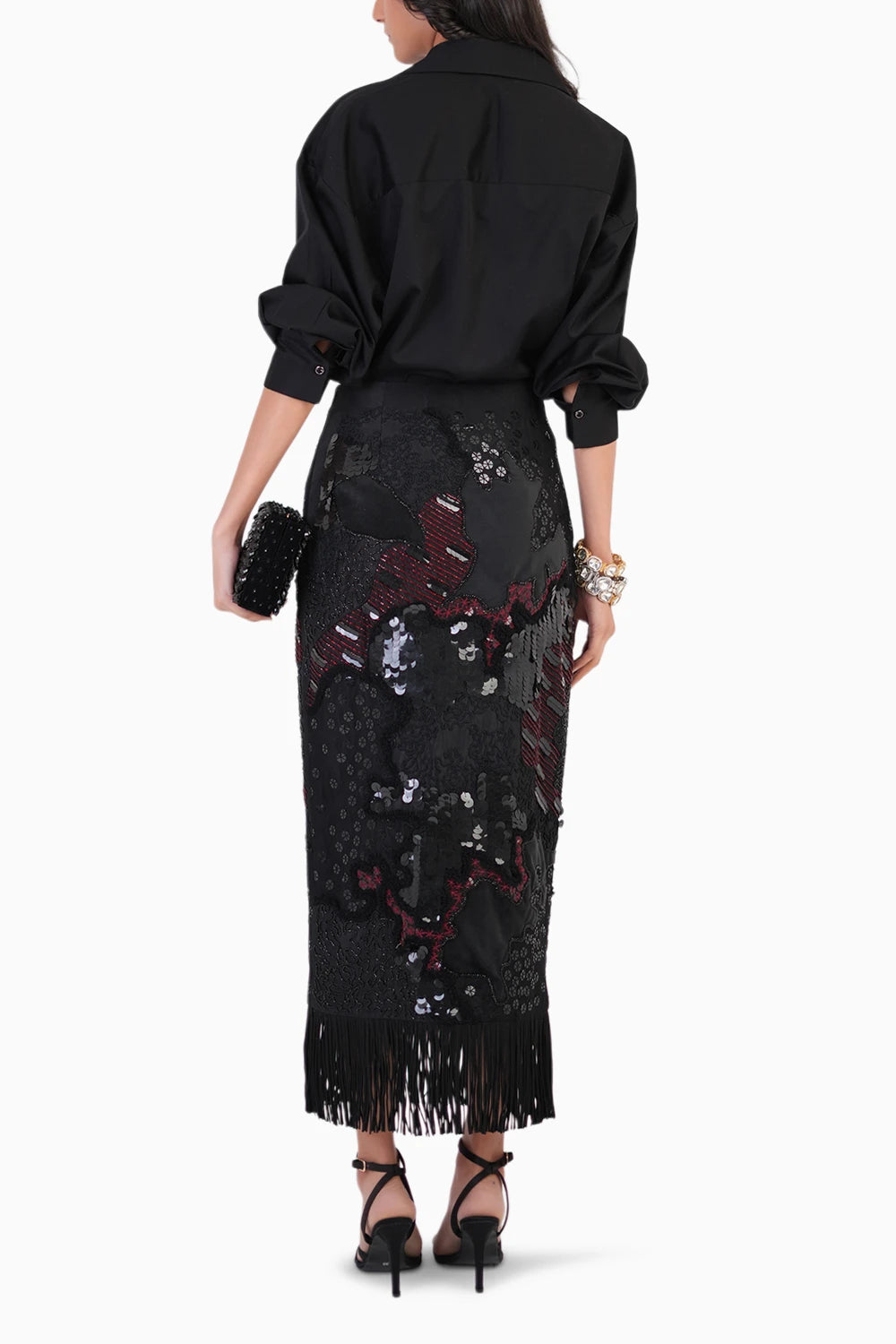 Black Everyday Essentail Shirt And Embroidered Skirt Set