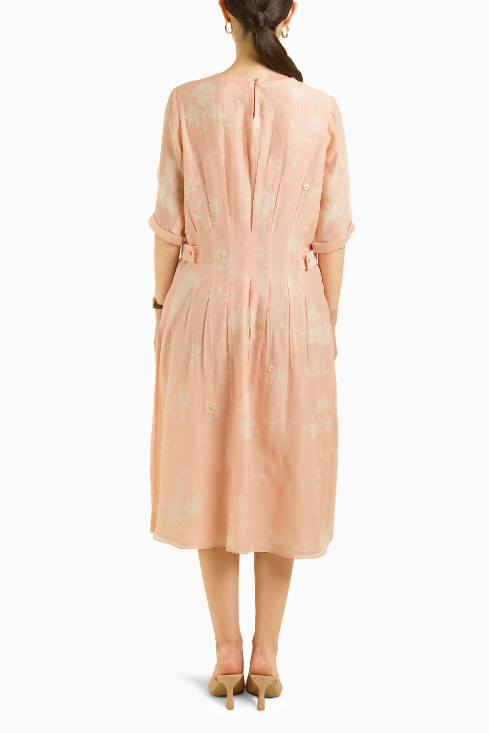 Embroidered Old Rose Bon Pleated Dress