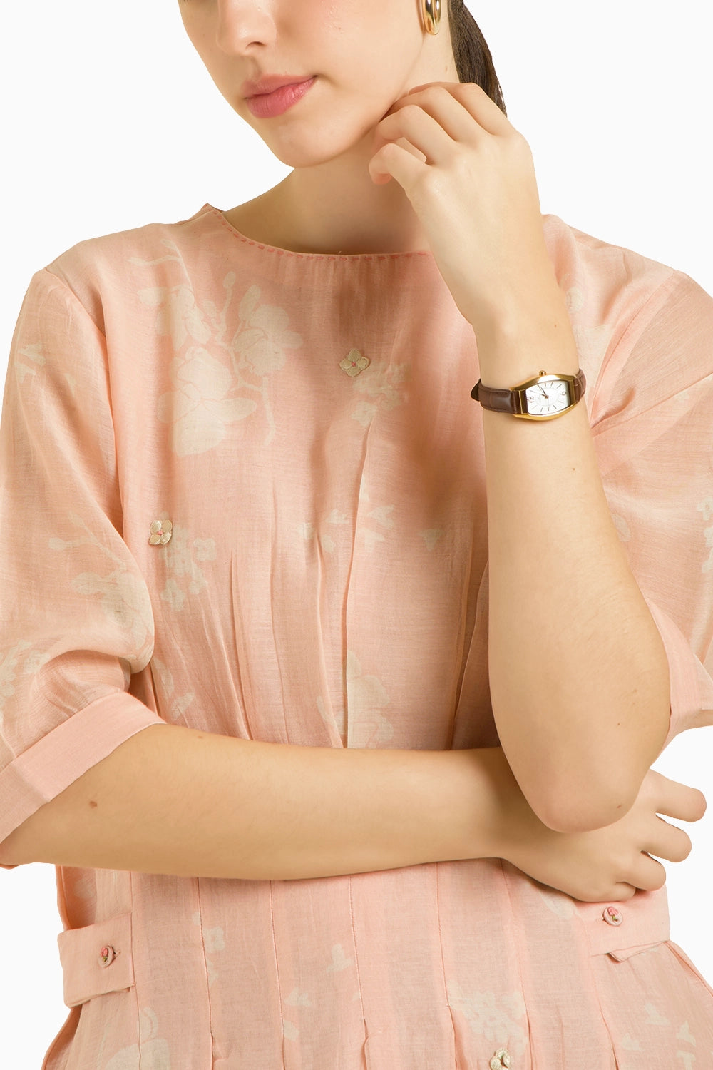 Embroidered Old Rose Bon Pleated Dress