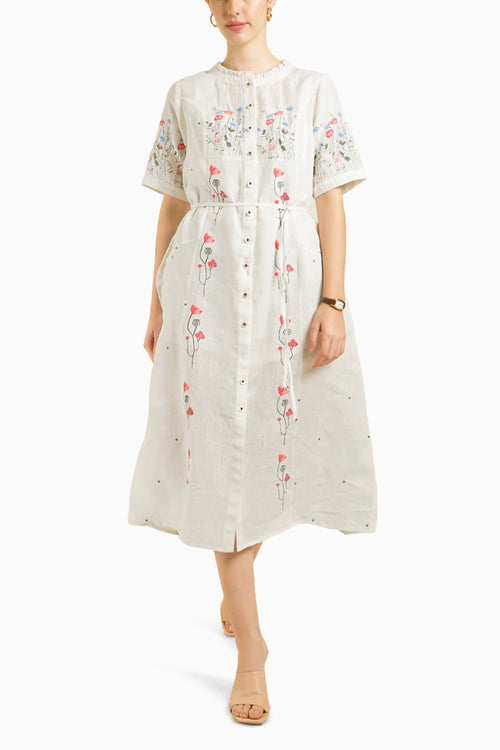 Ivory Printed A-Line Dress