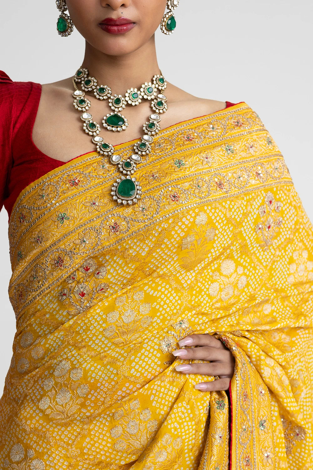 Yellow Banarasi Bandhani Saree with Embroidery