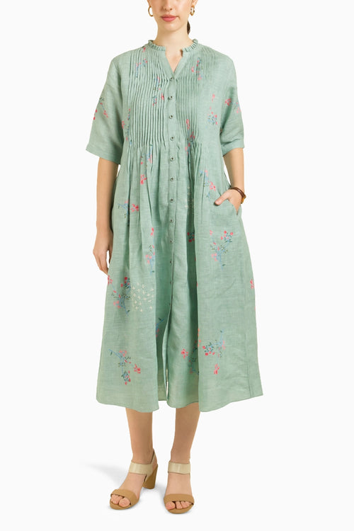 Printed Embroidered Mint dress