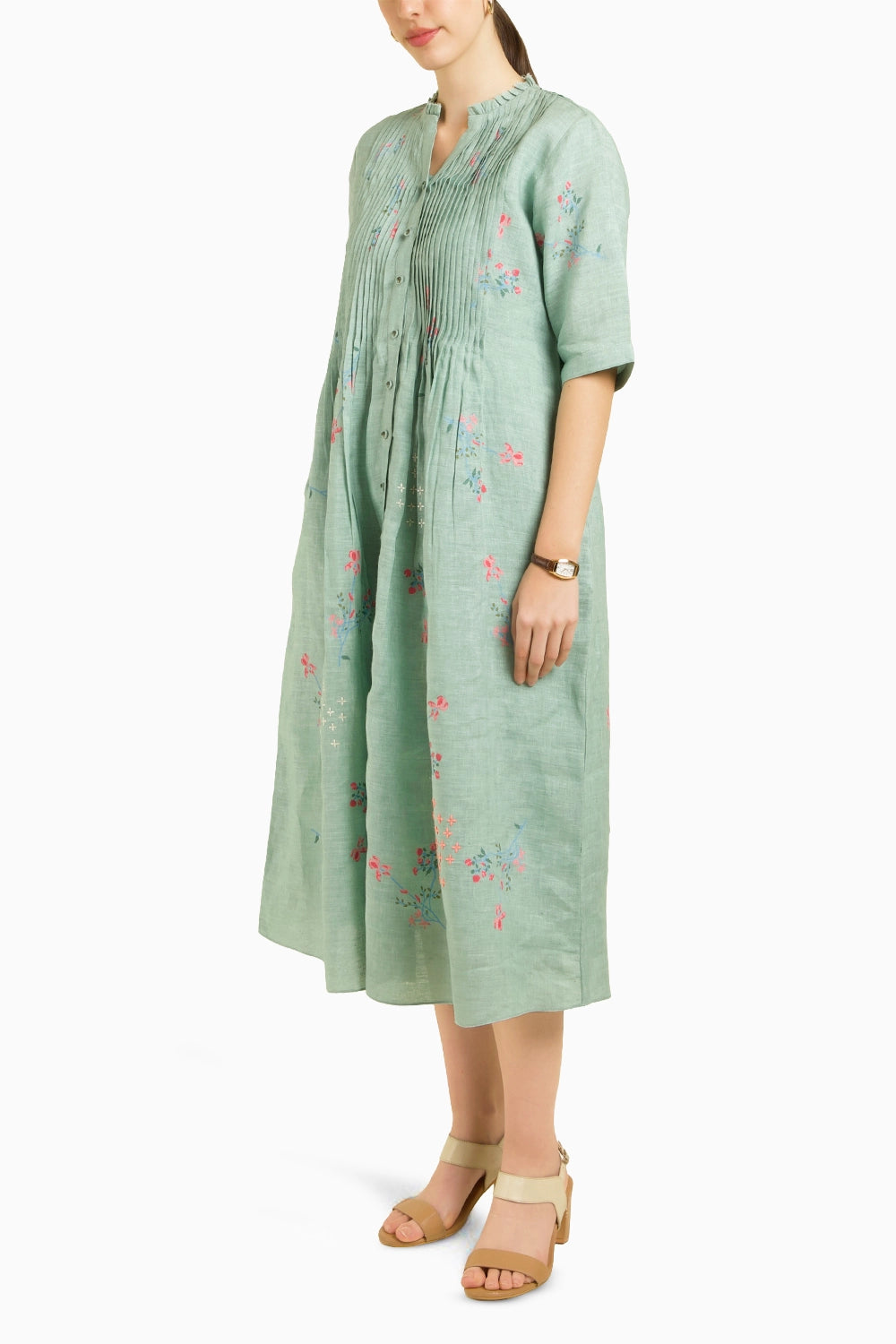 Printed Embroidered Mint dress