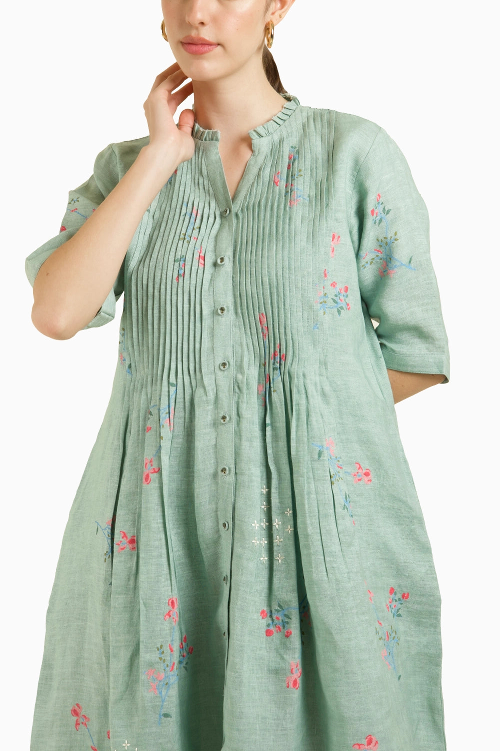 Printed Embroidered Mint dress