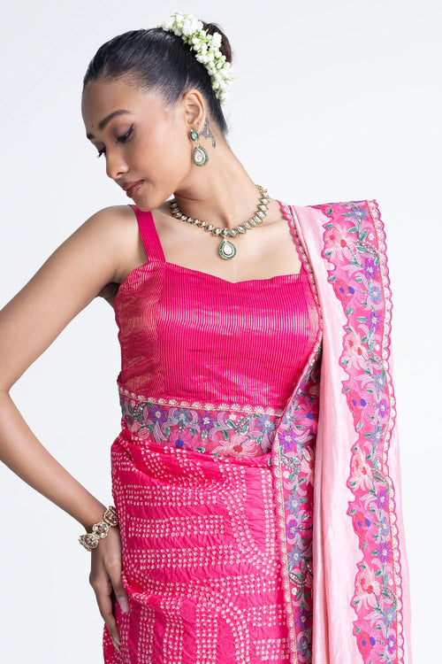 Metallic Silk Saree with Embroidery