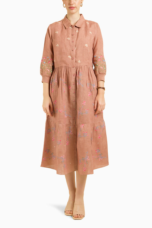 Almond Printed Gathered Dress