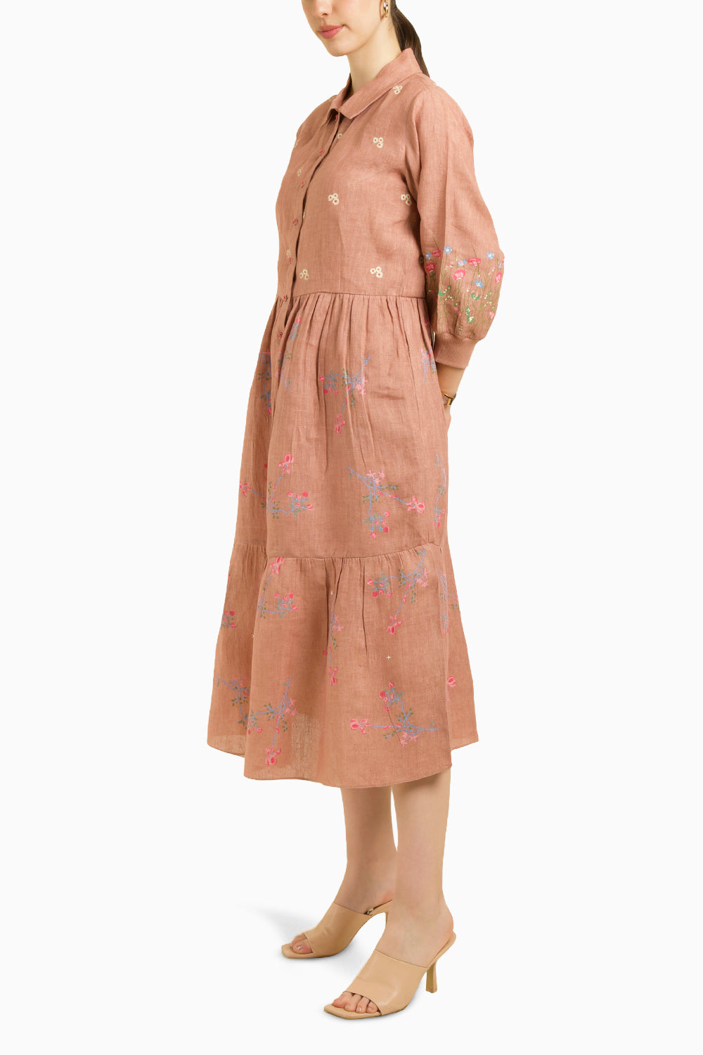 Almond Printed Gathered Dress